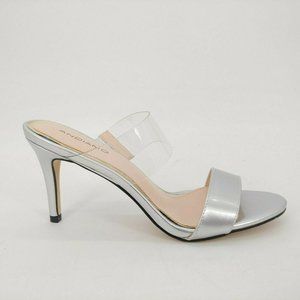 ANDIAMO‎ Womens Double Take Patent Faux Leather Slide Pump Sandals Silver 9M